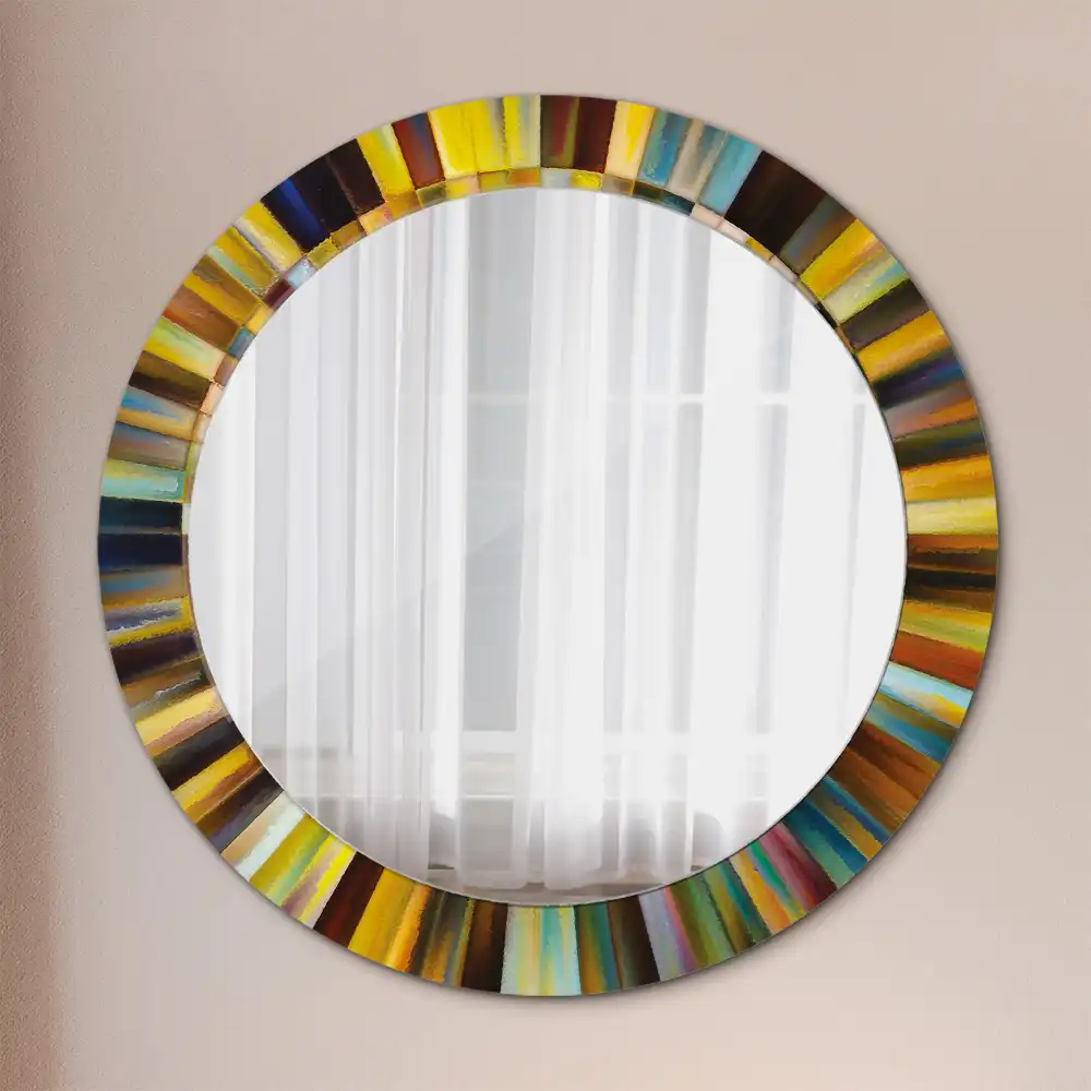 Miroir rond cadre imprimé rayons colorés