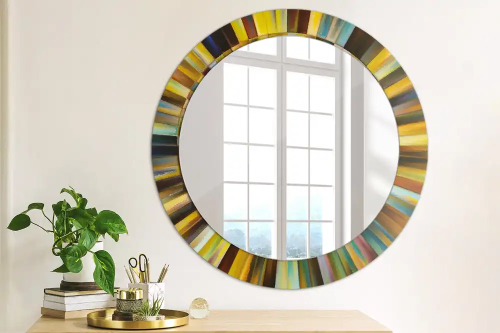 Miroir rond cadre imprimé rayons colorés