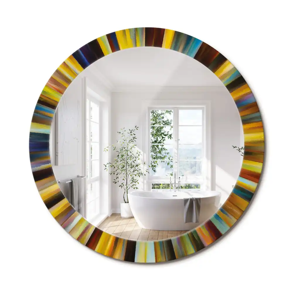 Miroir rond cadre imprimé rayons colorés