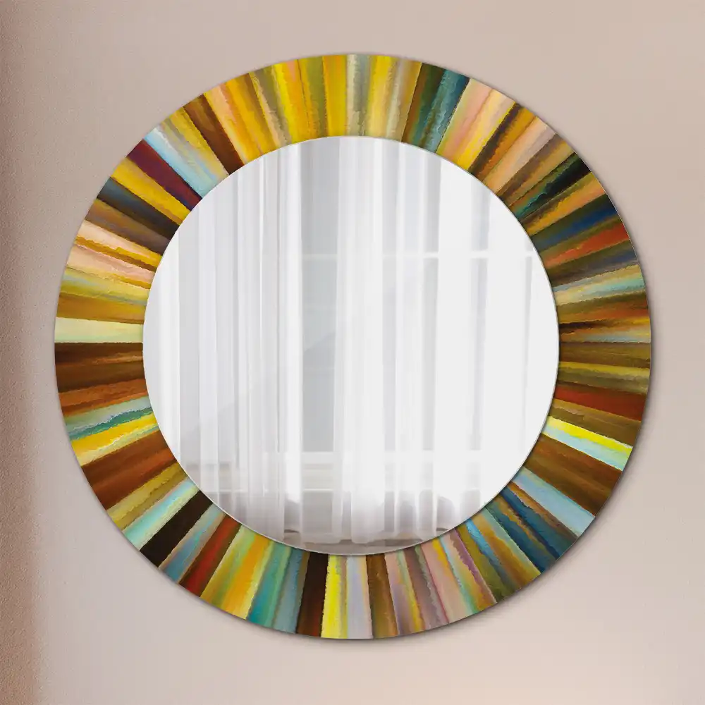 Miroir rond cadre imprimé rayons colorés