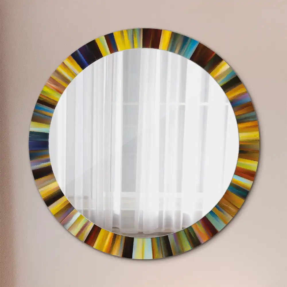 Miroir rond cadre imprimé rayons colorés