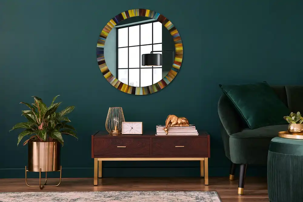 Miroir rond cadre imprimé rayons colorés