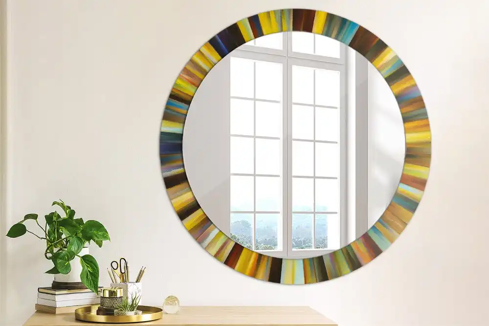 Miroir rond cadre imprimé rayons colorés