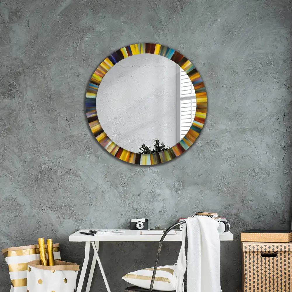 Miroir rond cadre imprimé rayons colorés