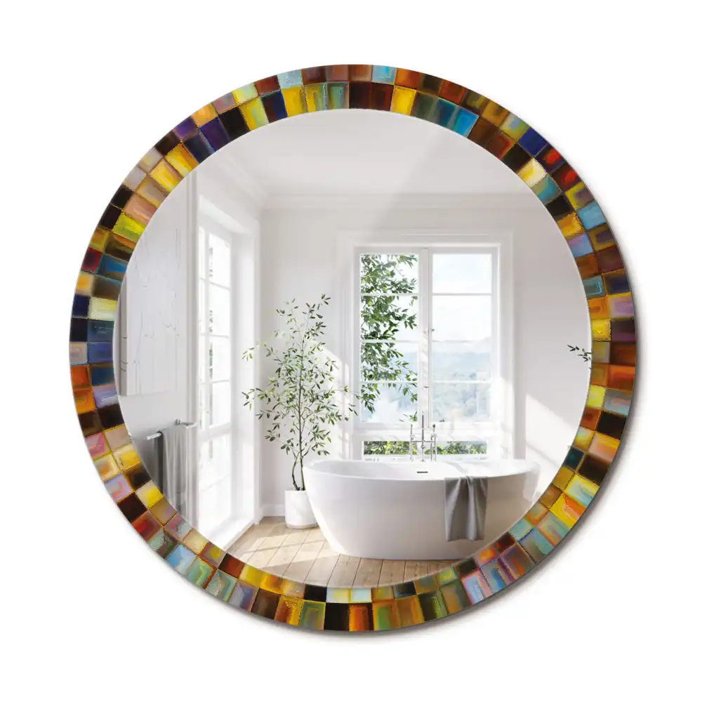 Miroir rond cadre imprimé rayons colorés