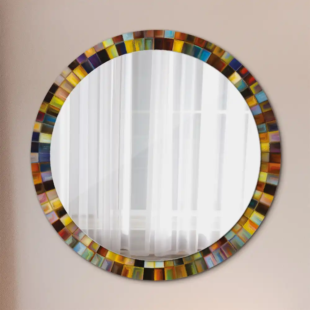 Miroir rond cadre imprimé rayons colorés