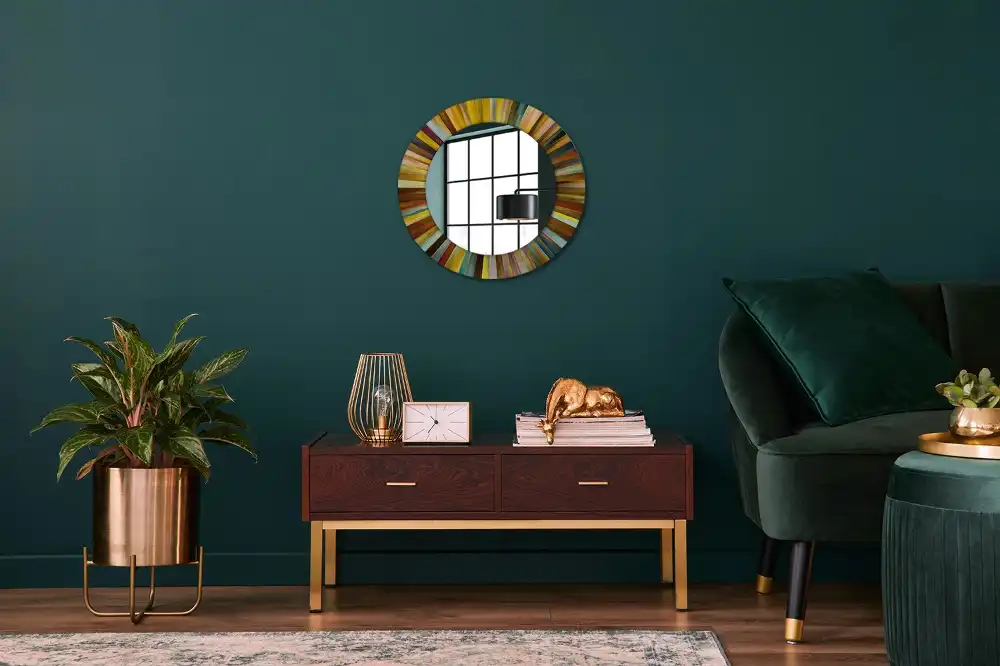 Miroir rond cadre imprimé rayons colorés