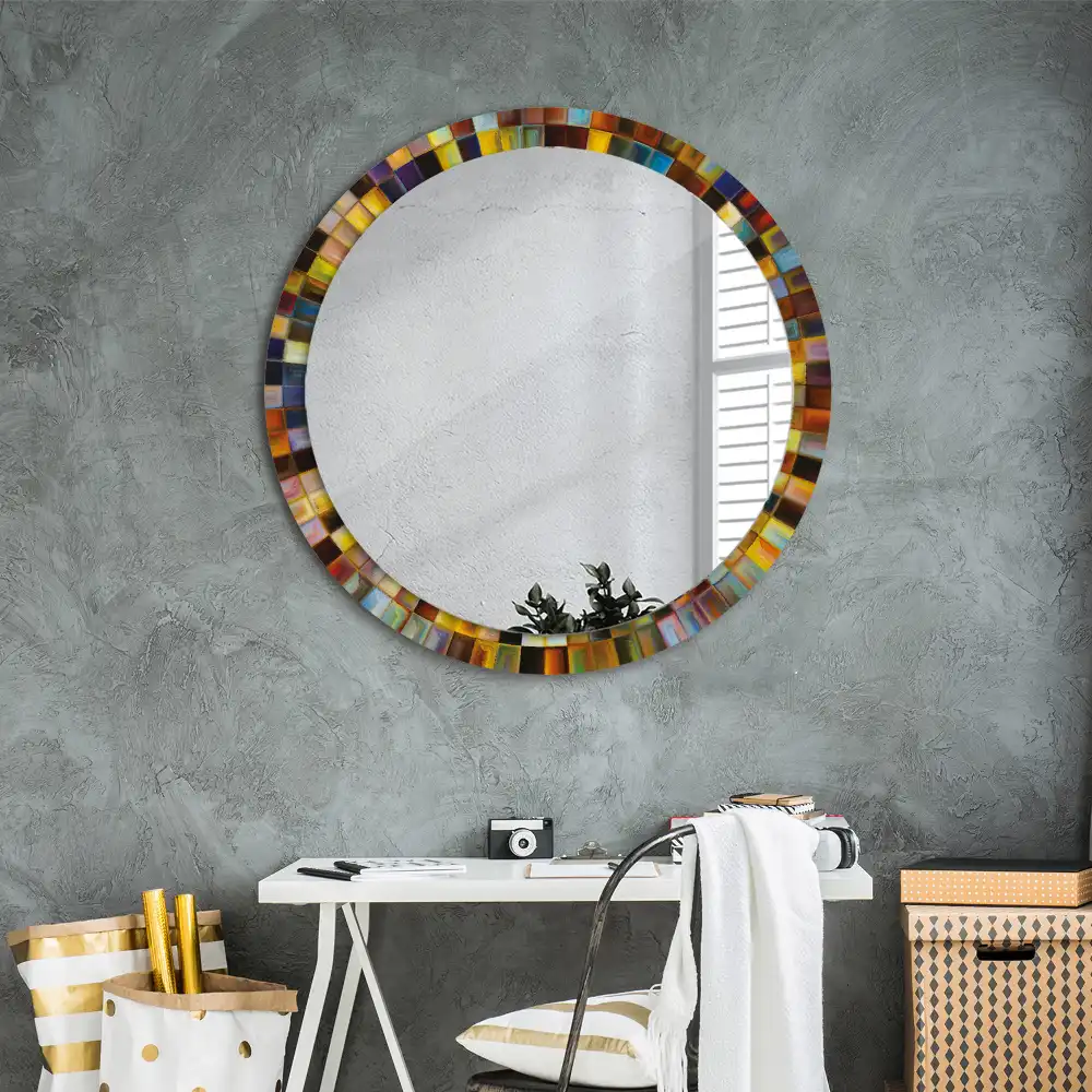 Miroir rond cadre imprimé rayons colorés