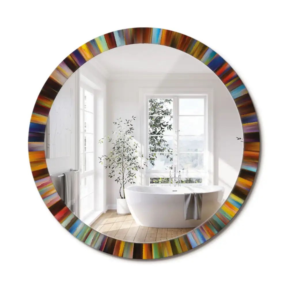 Miroir rond cadre imprimé rayons colorés