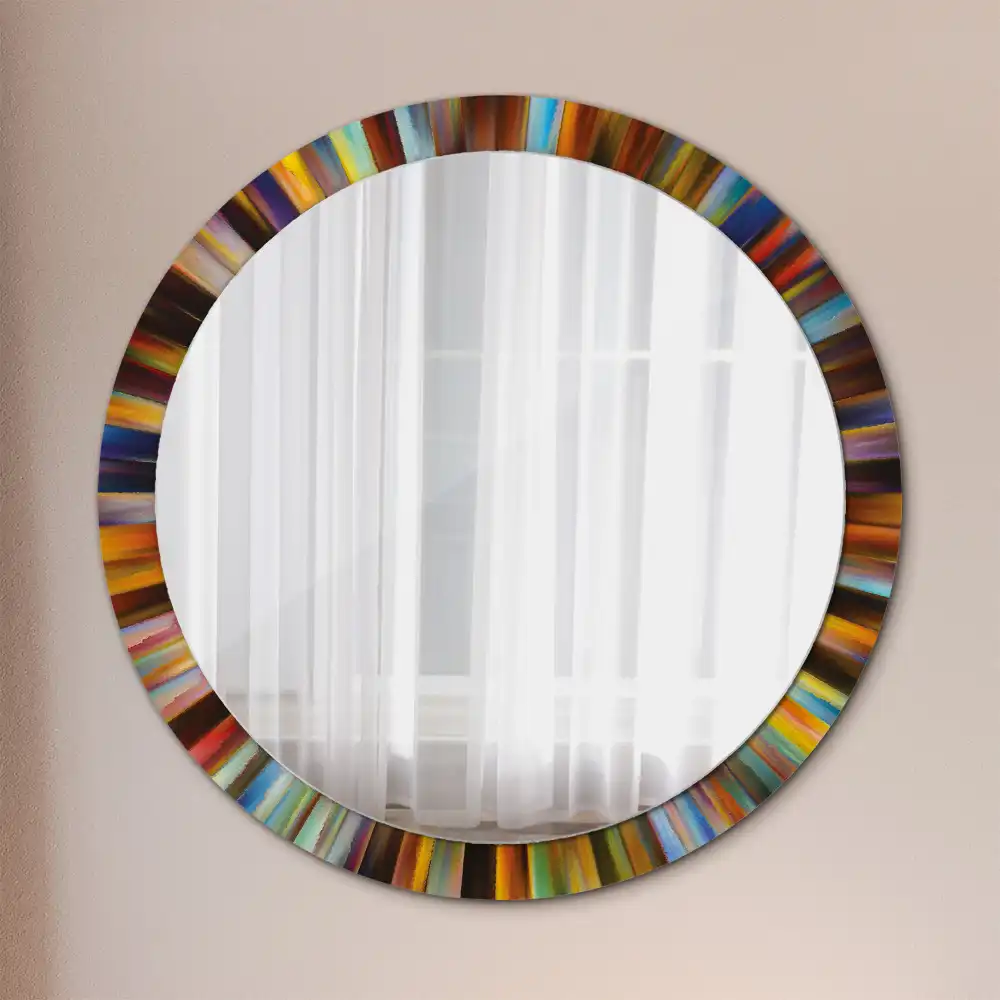 Miroir rond cadre imprimé rayons colorés