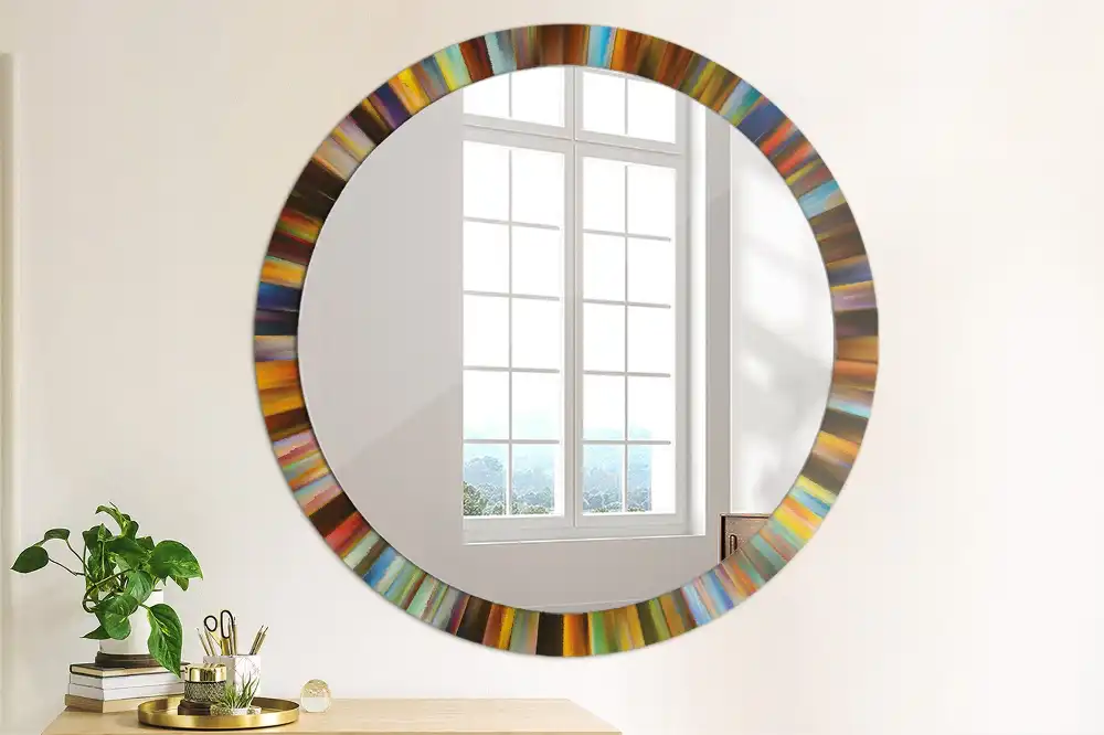 Miroir rond cadre imprimé rayons colorés