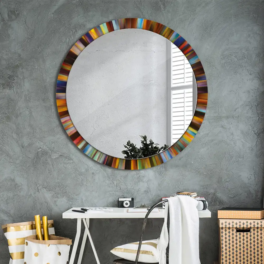Miroir rond cadre imprimé rayons colorés