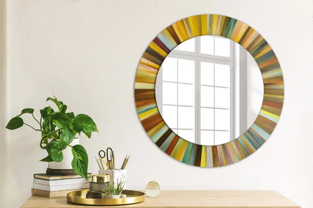 Miroir rond cadre imprimé rayons colorés
