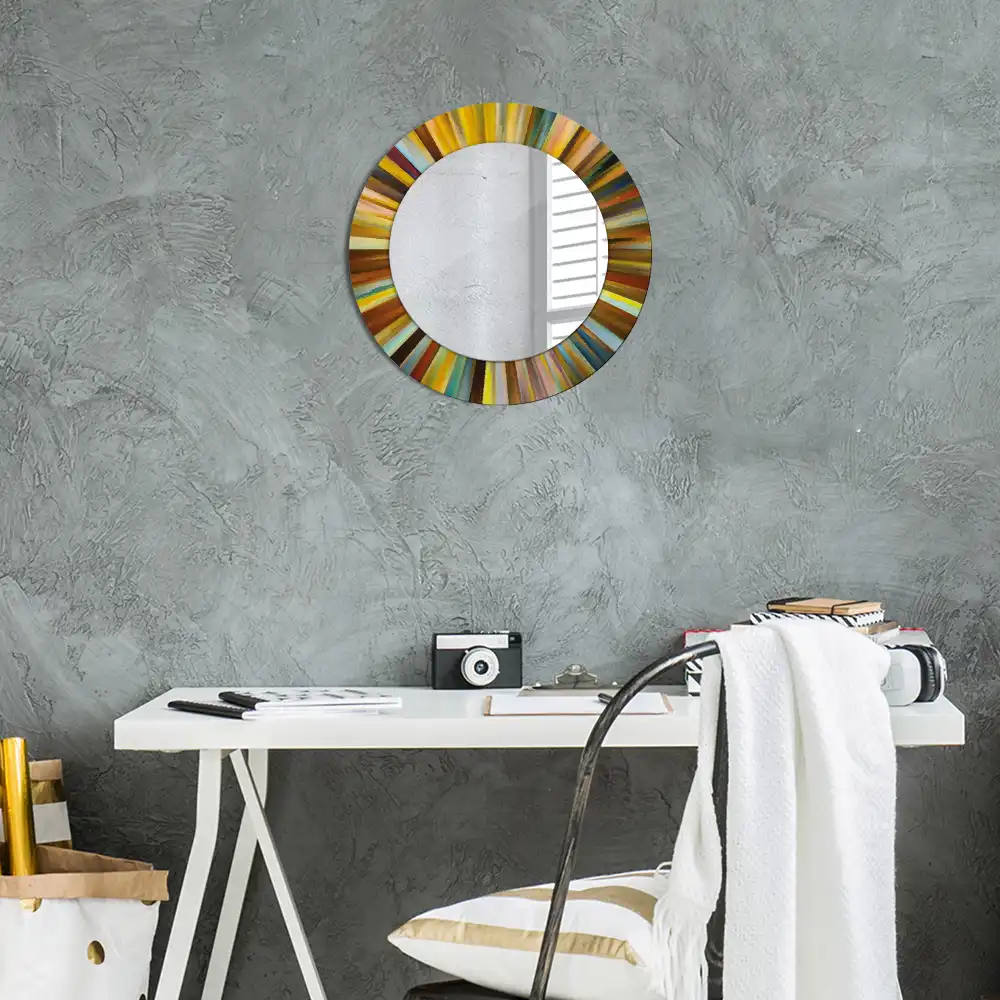 Miroir rond cadre imprimé rayons colorés