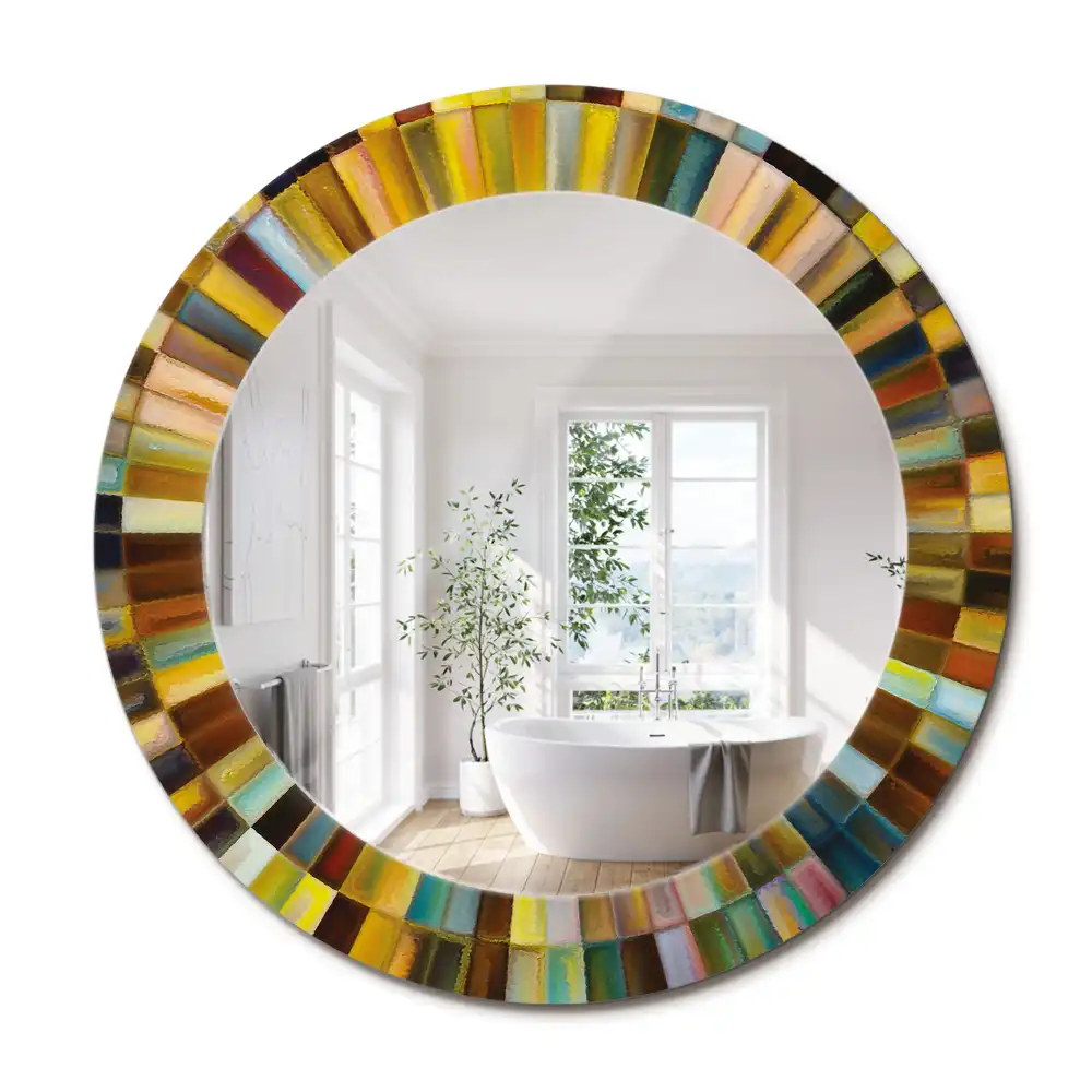 Miroir rond cadre imprimé rayons colorés