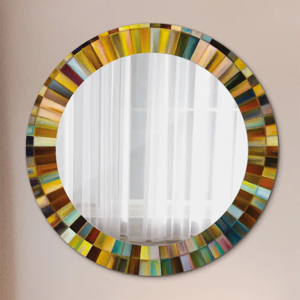 Miroir rond cadre imprimé rayons colorés