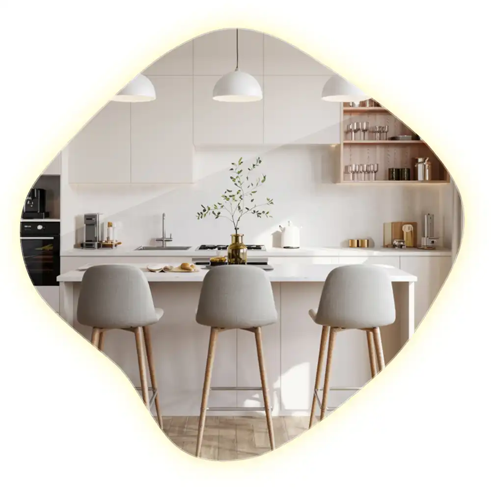 Miroir lumineux de forme organique