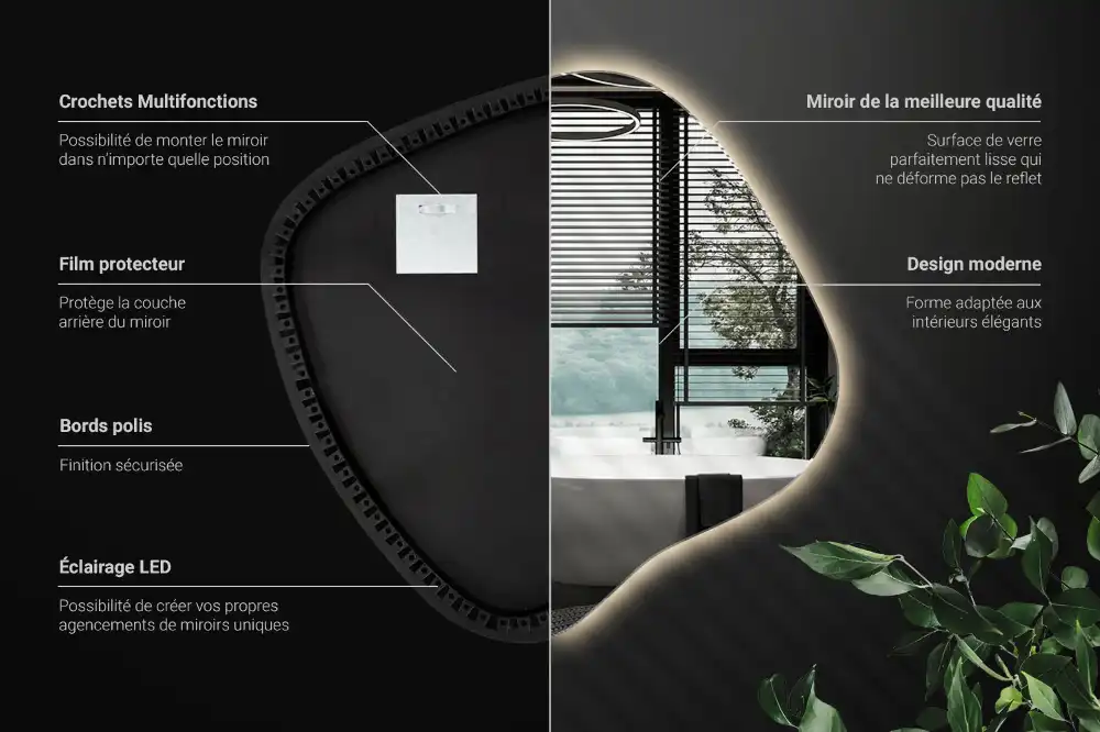 Miroir lumineux de forme organique