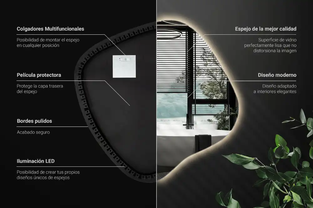 Miroir lumineux de forme organique