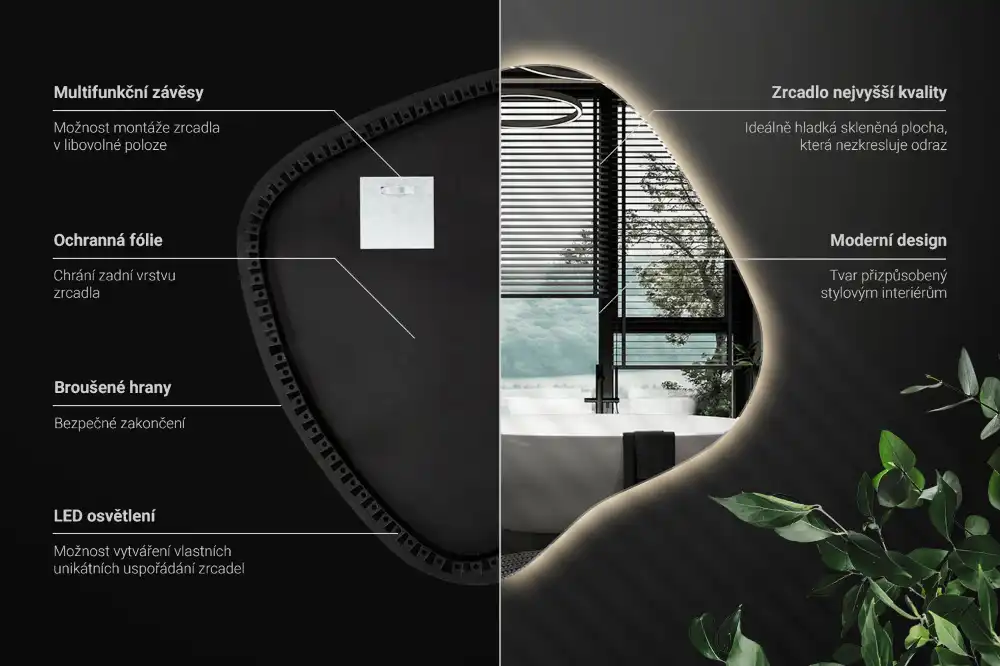 Miroir lumineux de forme organique