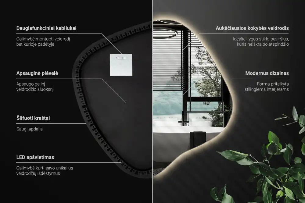 Miroir lumineux de forme organique