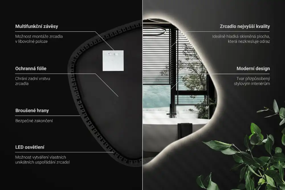 Miroir lumineux de forme organique