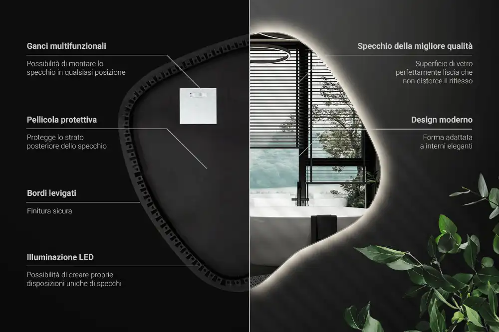 Miroir lumineux de forme organique