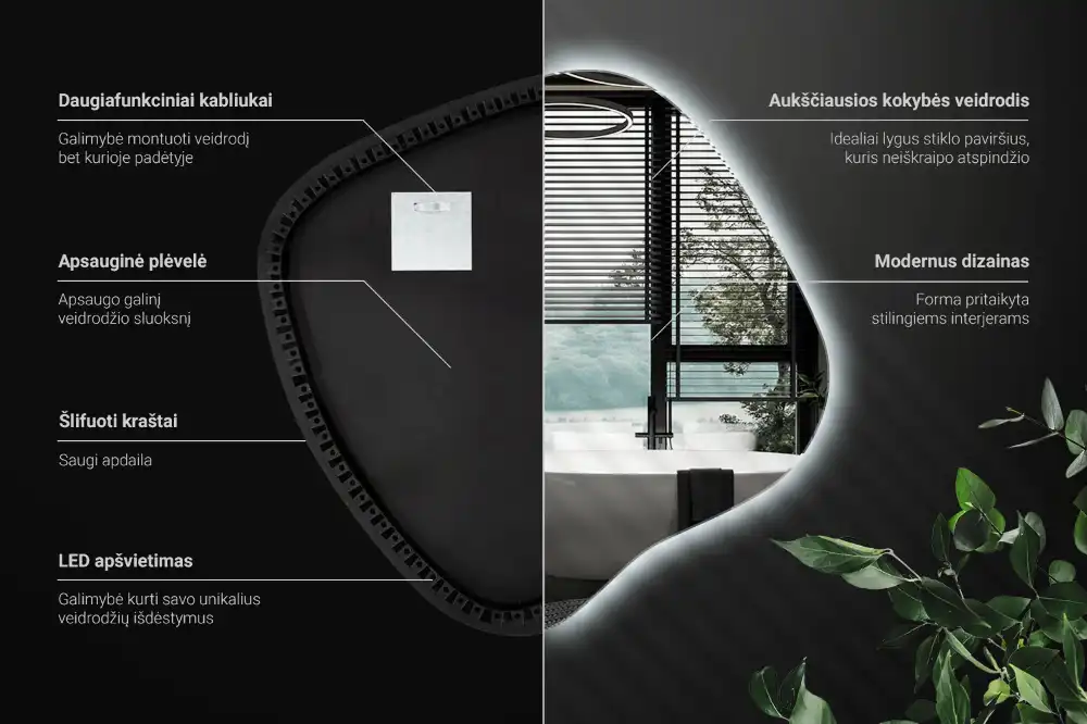 Miroir lumineux de forme organique