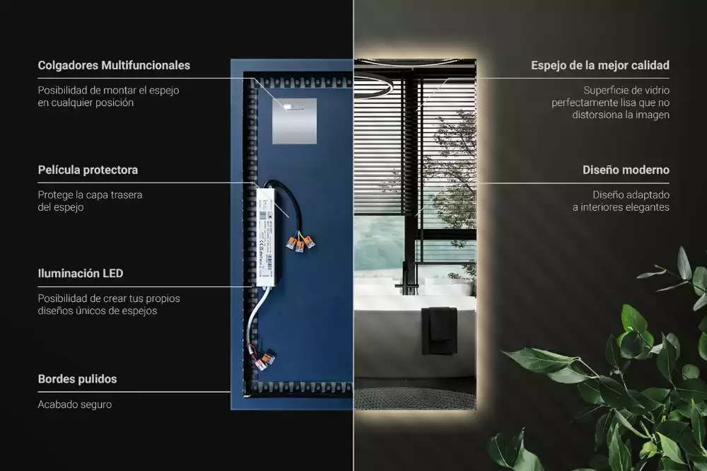 Miroir rectangulaire élégant avec rétroéclairage LED