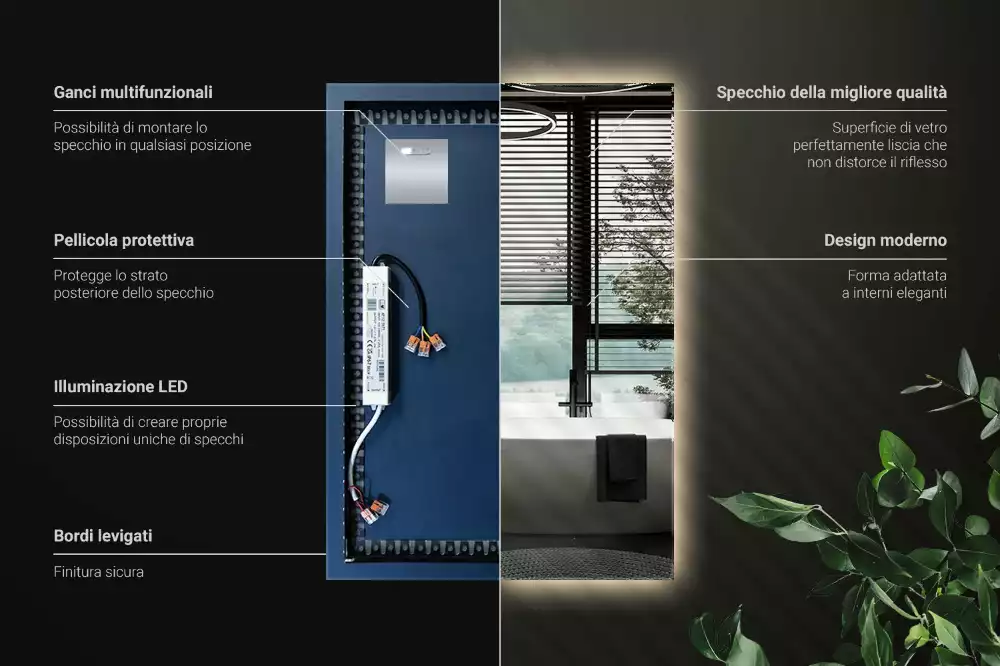 Miroir rectangulaire élégant avec rétroéclairage LED