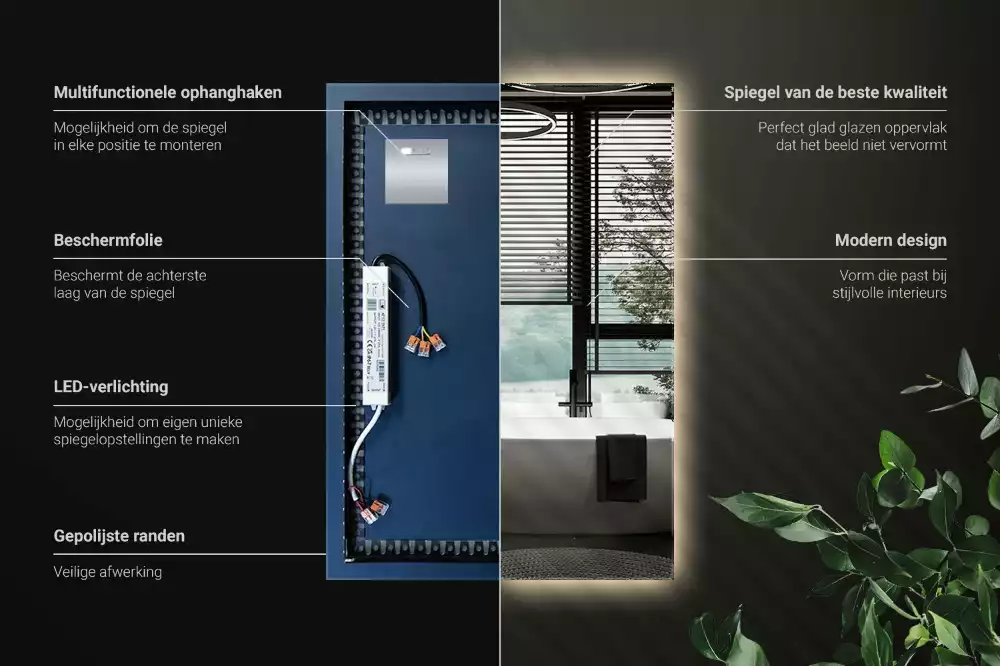 Miroir rectangulaire élégant avec rétroéclairage LED