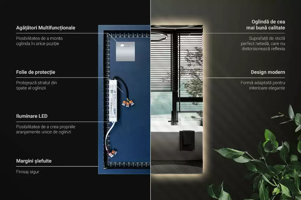Miroir rectangulaire élégant avec rétroéclairage LED