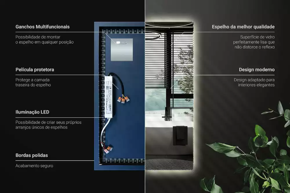 Miroir rectangulaire élégant avec rétroéclairage LED