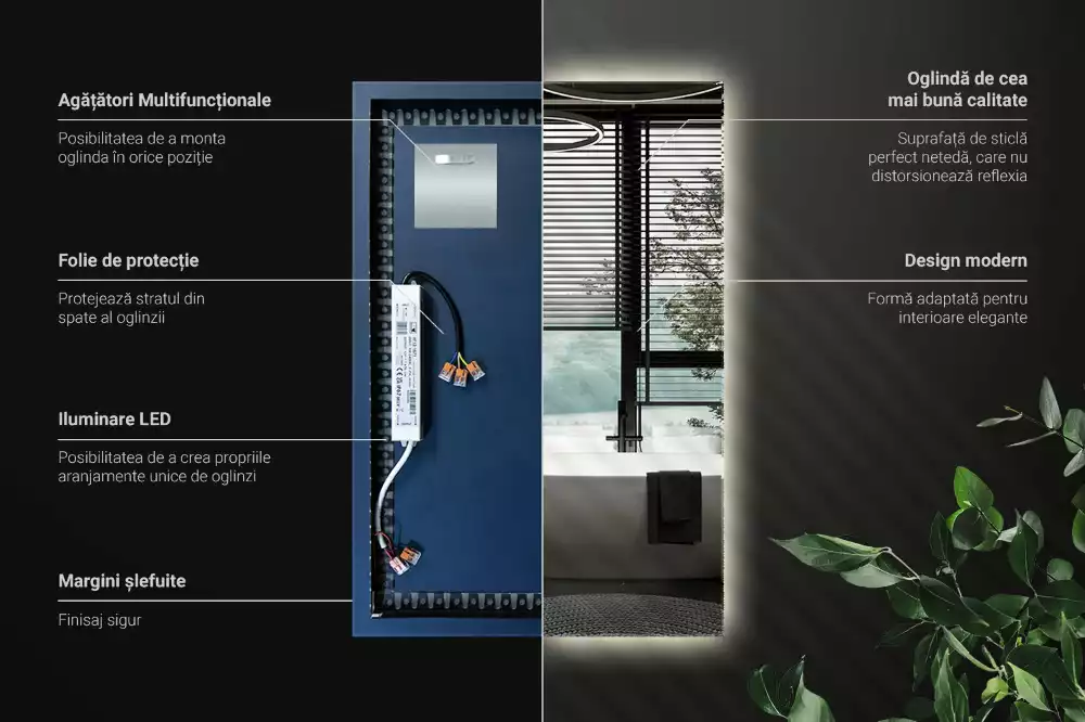 Miroir rectangulaire élégant avec rétroéclairage LED
