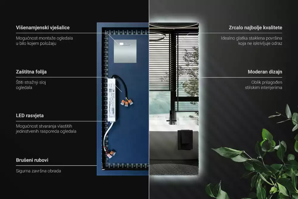 Miroir rectangulaire élégant avec rétroéclairage LED