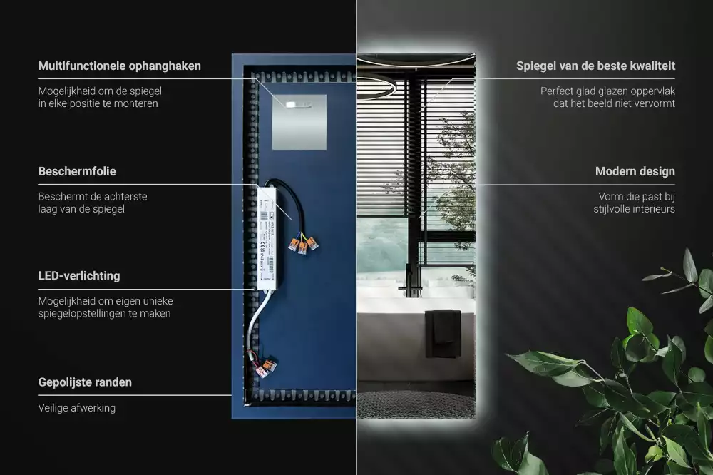Miroir rectangulaire élégant avec rétroéclairage LED