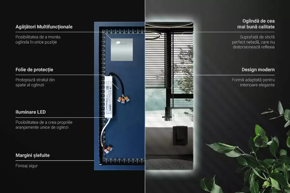 Miroir rectangulaire élégant avec rétroéclairage LED