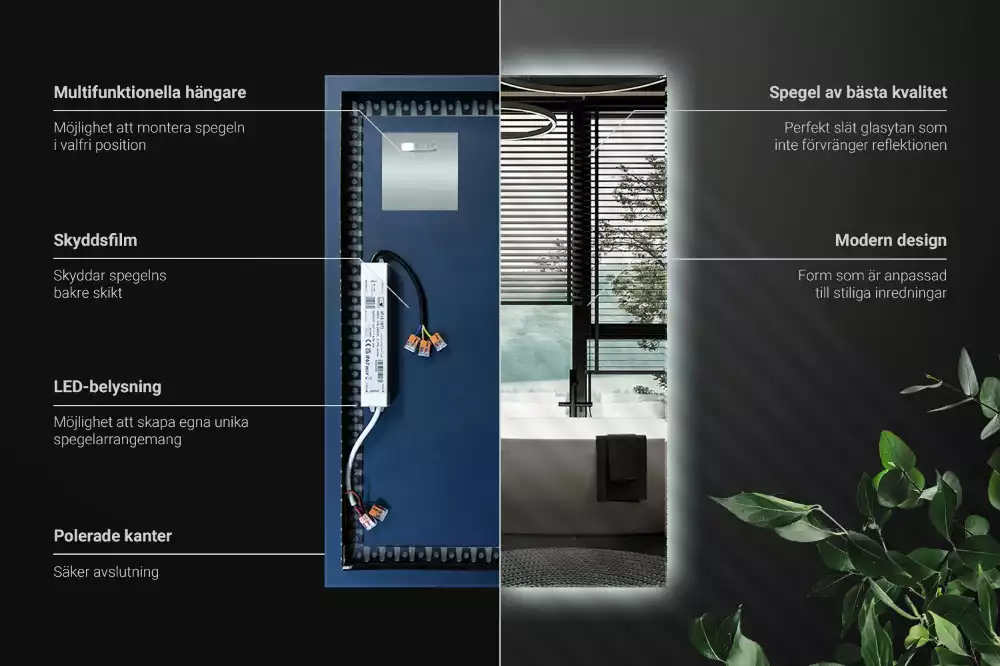 Miroir rectangulaire élégant avec rétroéclairage LED