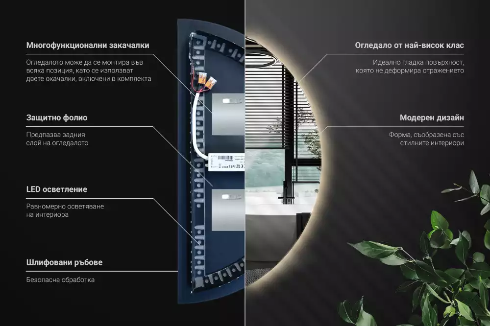 Miroir demi-cercle lumineux LED décoratif moderne