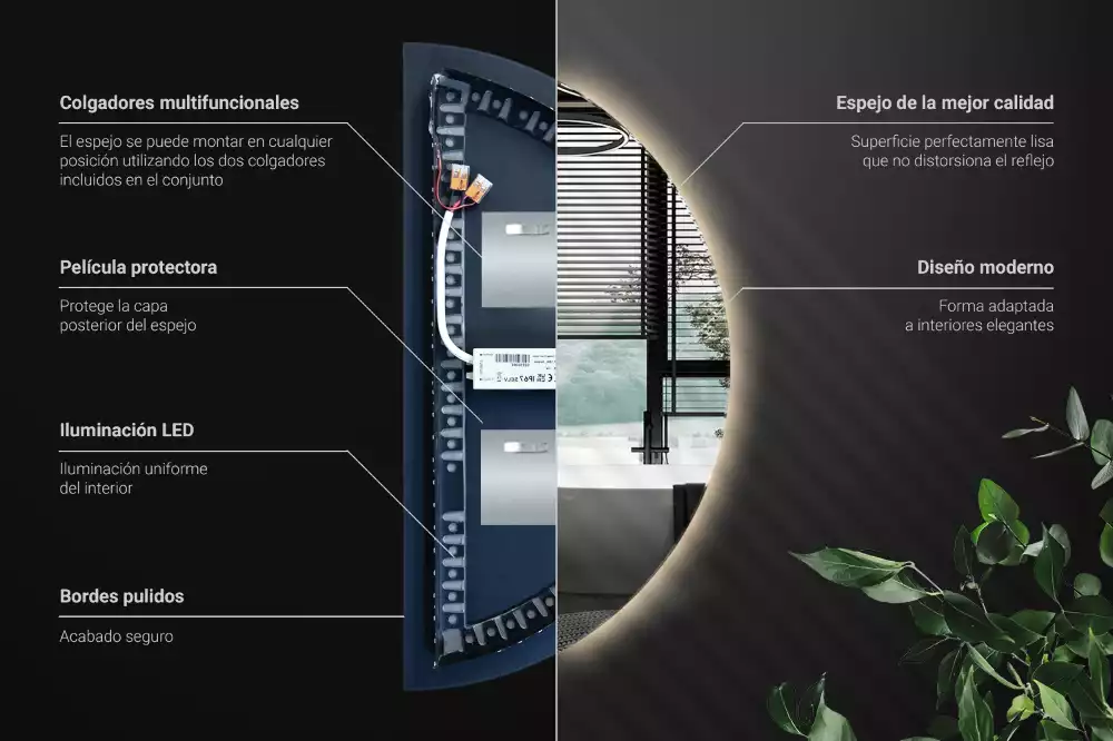 Miroir demi-cercle lumineux LED décoratif moderne