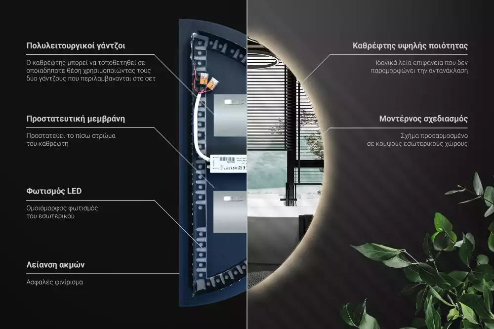 Miroir demi-cercle lumineux LED décoratif moderne