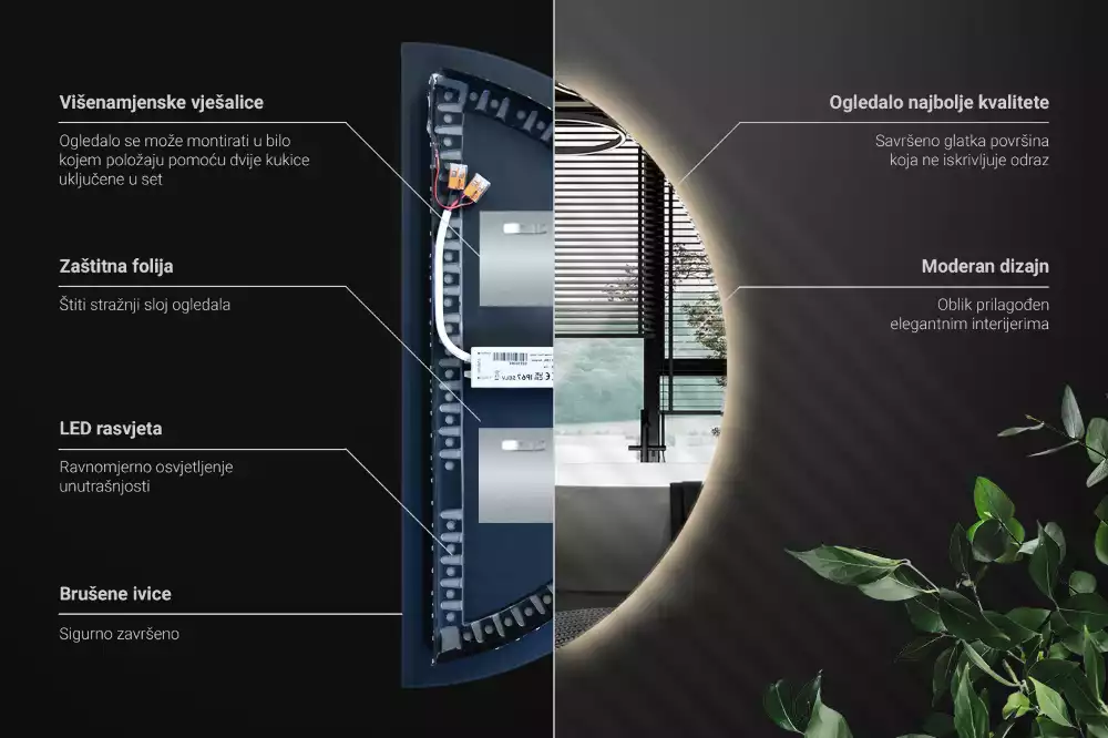 Miroir demi-cercle lumineux LED décoratif moderne
