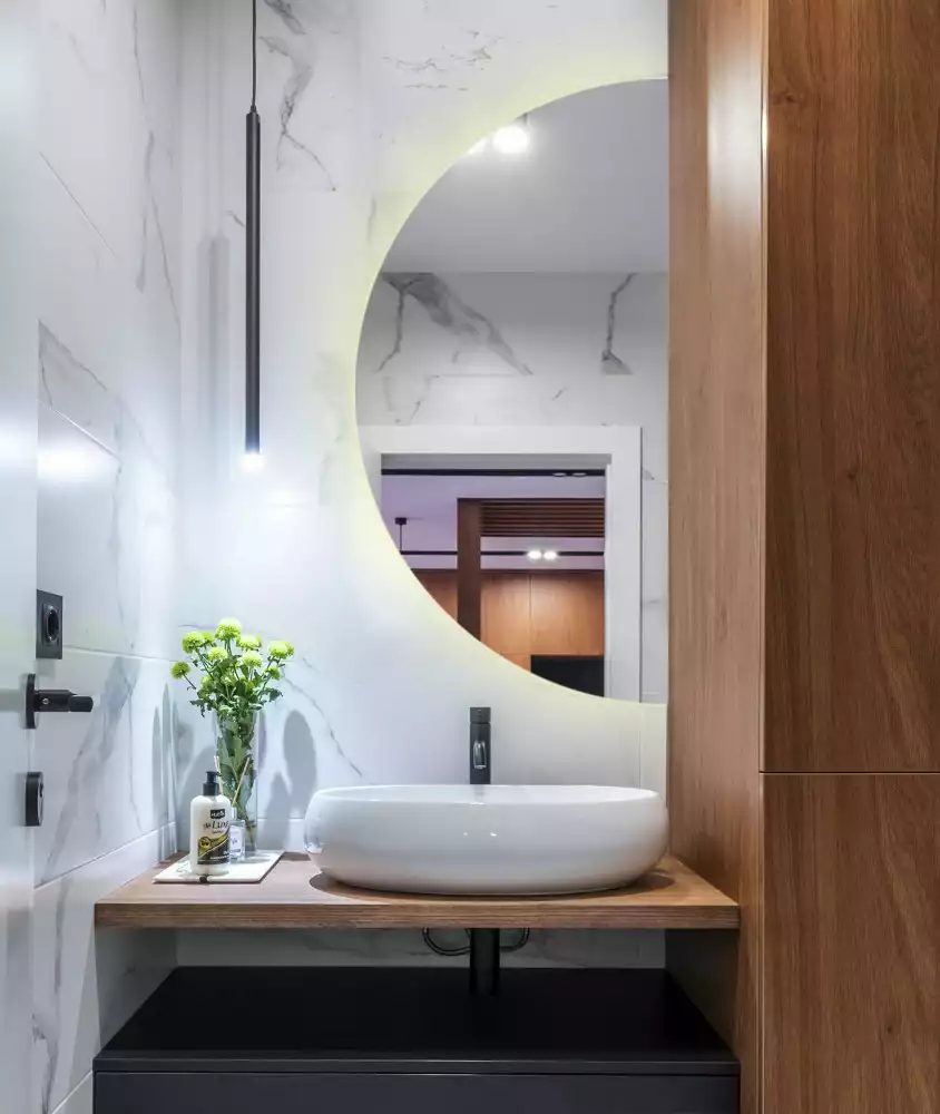 Miroir demi-cercle lumineux LED décoratif moderne