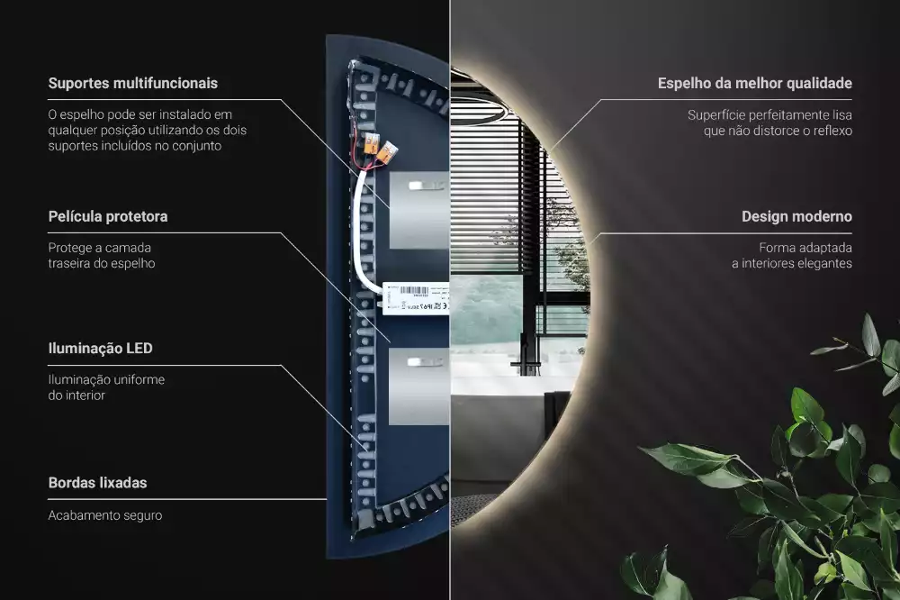 Miroir demi-cercle lumineux LED décoratif moderne