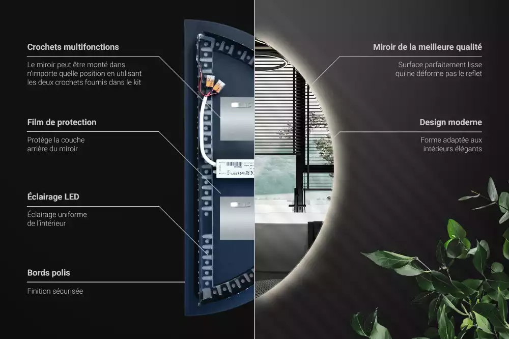 Miroir demi-cercle lumineux LED décoratif moderne