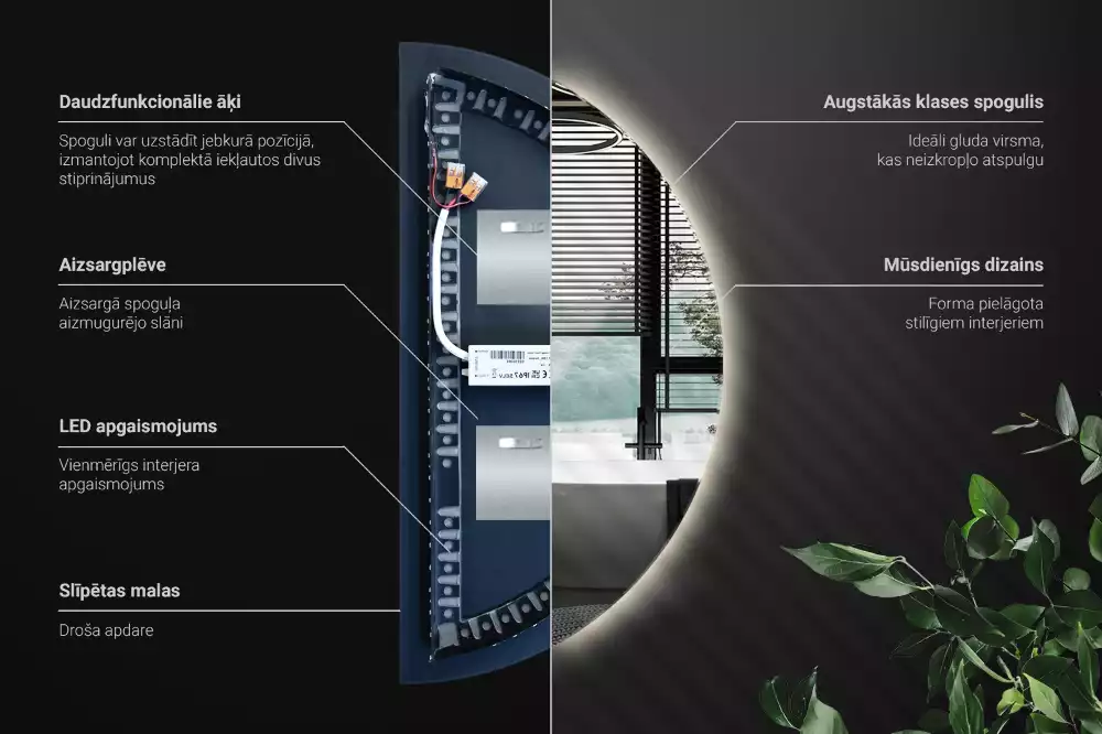 Miroir demi-cercle lumineux LED décoratif moderne