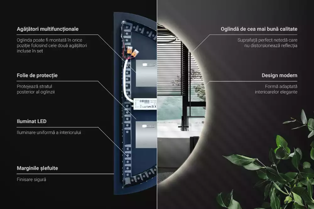Miroir demi-cercle lumineux LED décoratif moderne