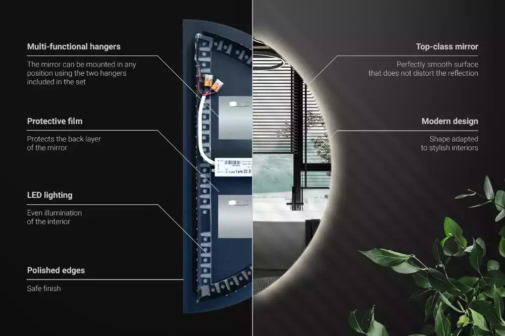 Miroir demi-cercle lumineux LED décoratif moderne