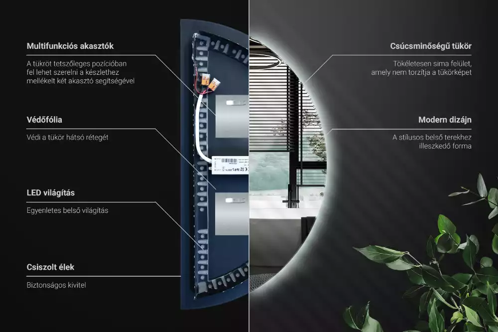 Miroir demi-cercle lumineux LED décoratif moderne