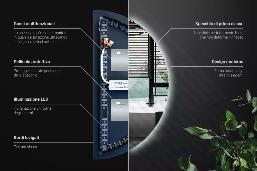 Miroir demi-cercle lumineux LED décoratif moderne